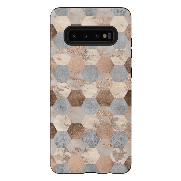 Galaxy S10 plus StrongFit Marble Rose Gold Honeycomb Pattern by  Utart