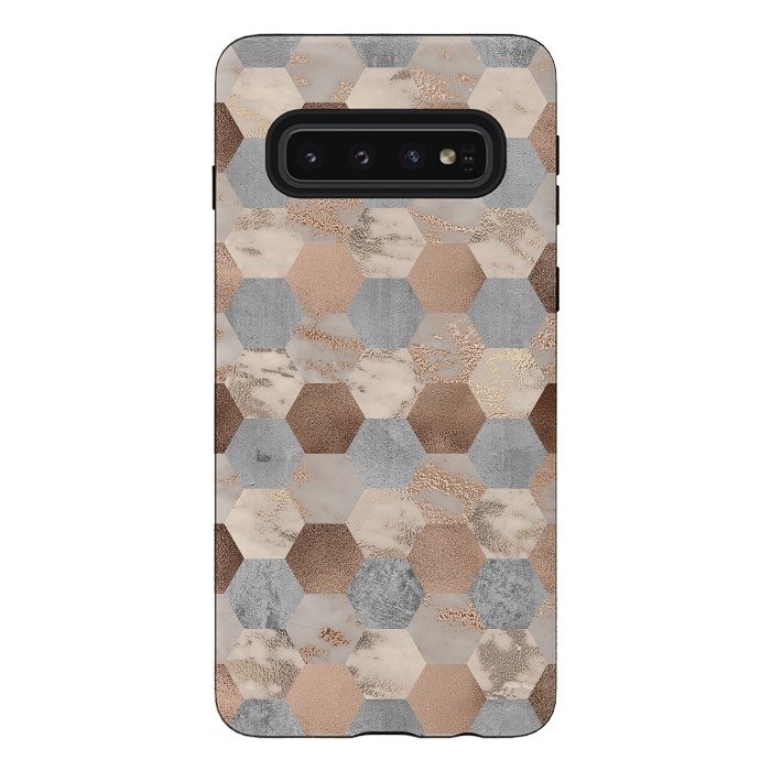 Galaxy S10 StrongFit Marble Rose Gold Honeycomb Pattern by  Utart