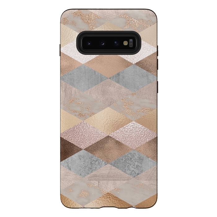 Galaxy S10 plus StrongFit Marble Rose Gold Argyle by  Utart