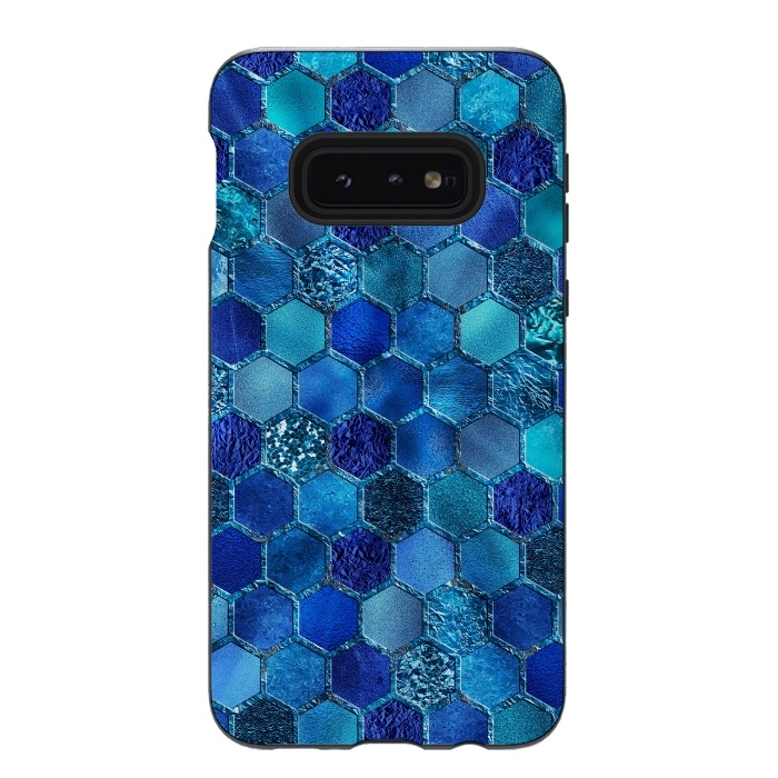 Galaxy S10e StrongFit Blue HOneycomb Glitter Pattern by  Utart