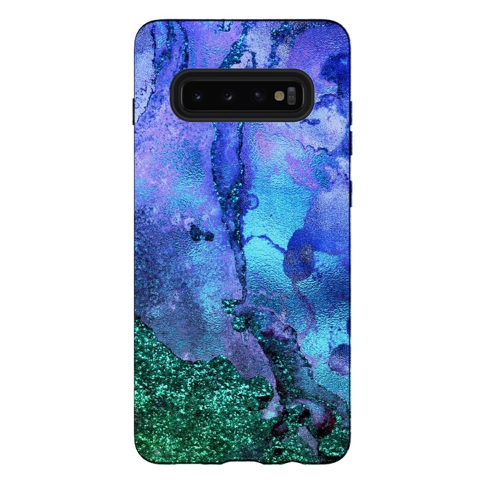 Galaxy S10 plus StrongFit Blue and Green Glitter Ink Marble by  Utart