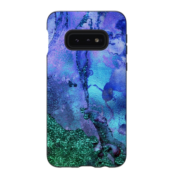 Galaxy S10e StrongFit Blue and Green Glitter Ink Marble by  Utart