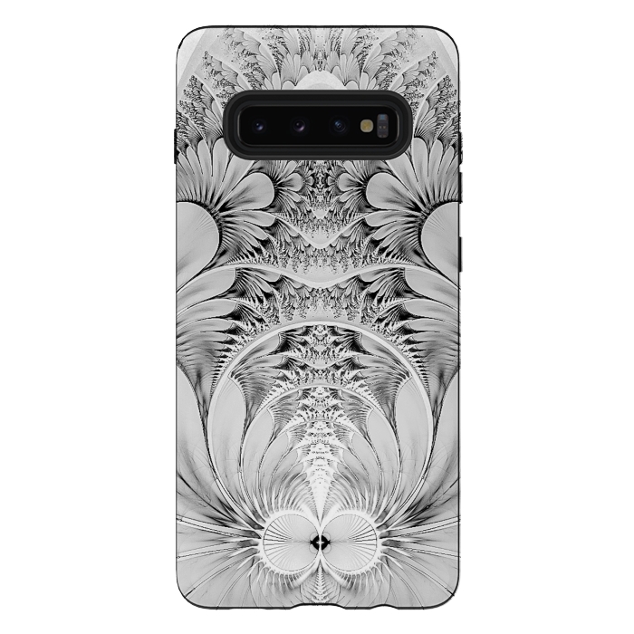 Galaxy S10 plus StrongFit Grey White Florish Fractal by Andrea Haase