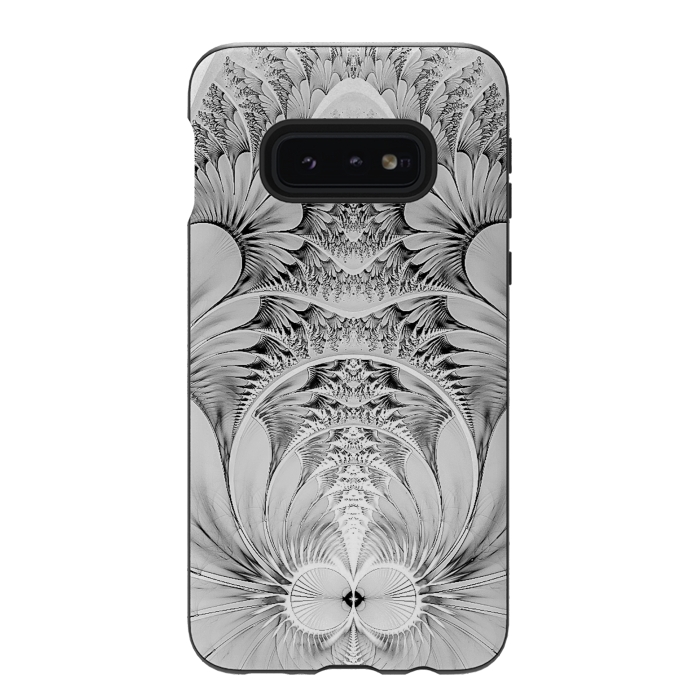 Galaxy S10e StrongFit Grey White Florish Fractal by Andrea Haase