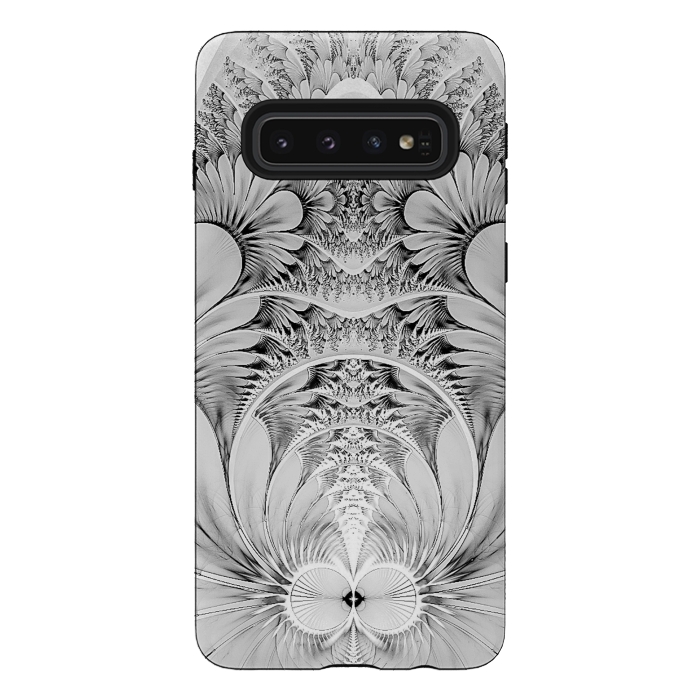 Galaxy S10 StrongFit Grey White Florish Fractal by Andrea Haase