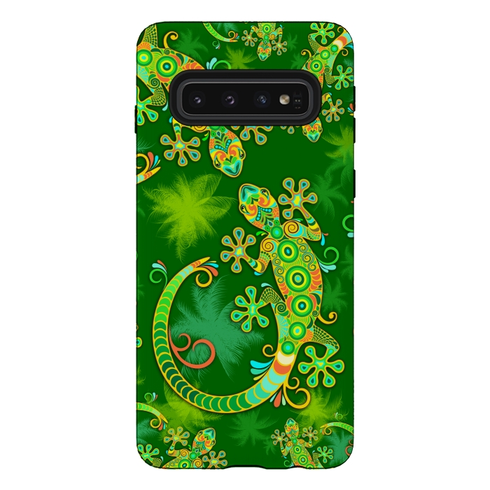 Galaxy S10 StrongFit Gecko Lizard Colorful Tattoo Style by BluedarkArt