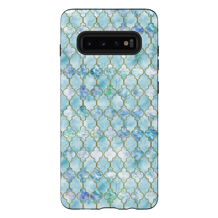 Galaxy S10 plus StrongFit Blue Moroccan Shapes Pattern  by  Utart