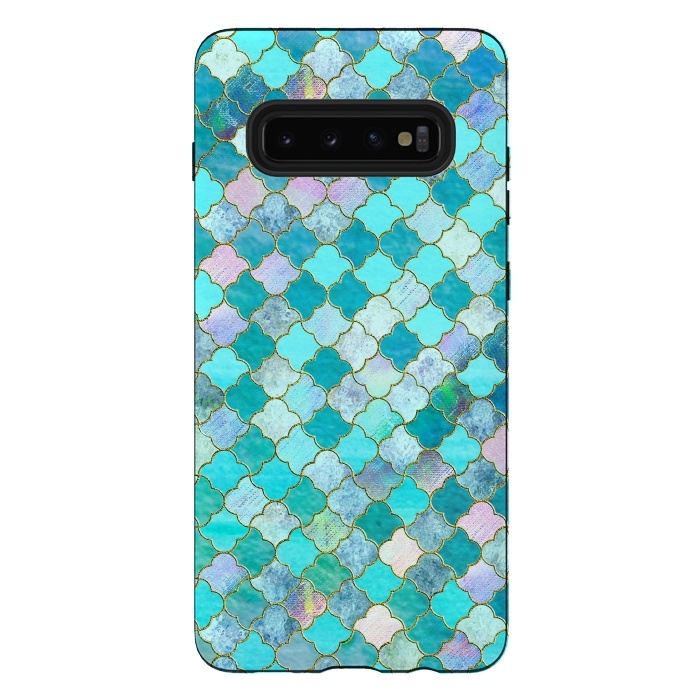 Galaxy S10 plus StrongFit Multicolor Teal Moroccan Shapes Pattern  by  Utart