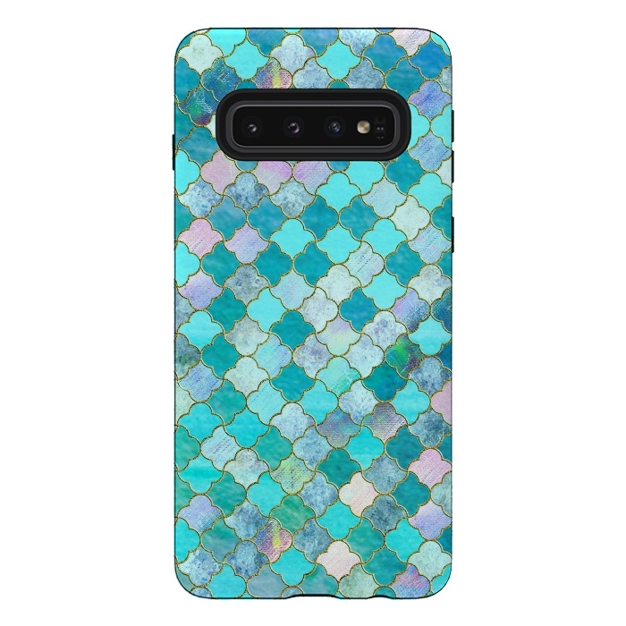 Galaxy S10 StrongFit Multicolor Teal Moroccan Shapes Pattern  by  Utart