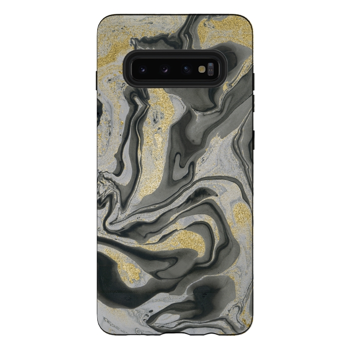 Galaxy S10 plus StrongFit Gold Black Gray Marble by Andrea Haase