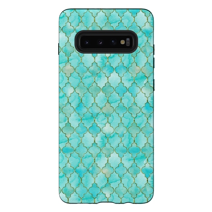 Galaxy S10 plus StrongFit Multicolor Teal Blue Moroccan Shapes Pattern  by  Utart