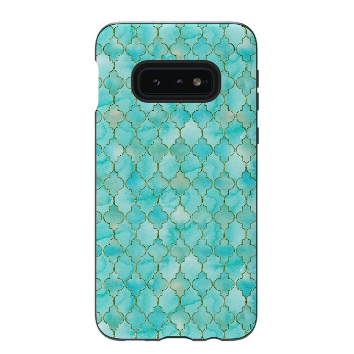 Galaxy S10e StrongFit Multicolor Teal Blue Moroccan Shapes Pattern  by  Utart