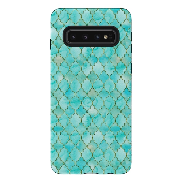 Galaxy S10 StrongFit Multicolor Teal Blue Moroccan Shapes Pattern  by  Utart