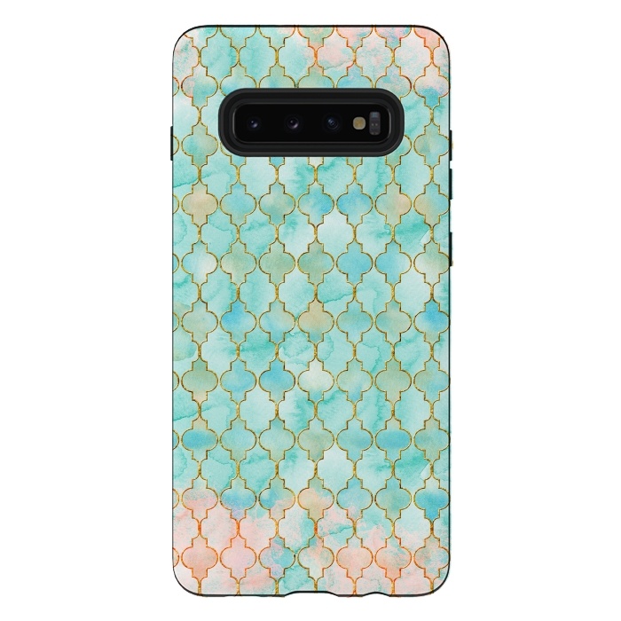 Galaxy S10 plus StrongFit Multicolor Teal Pink Moroccan Shapes Pattern  by  Utart