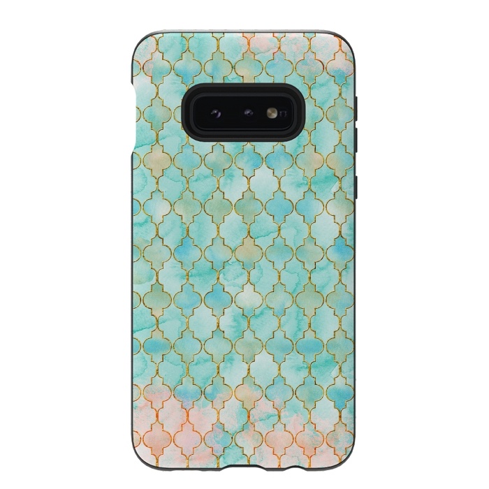 Galaxy S10e StrongFit Multicolor Teal Pink Moroccan Shapes Pattern  by  Utart
