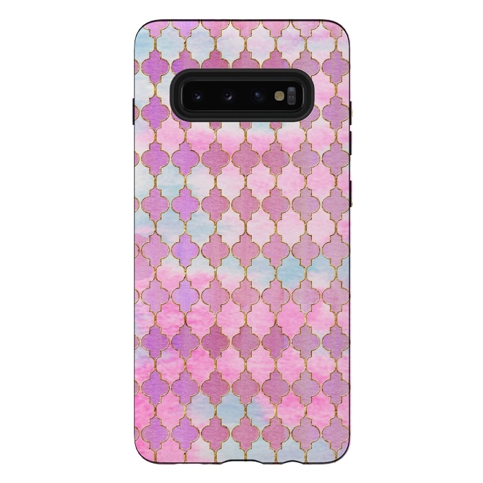 Galaxy S10 plus StrongFit Multicolor Pink Moroccan Shapes Pattern  by  Utart