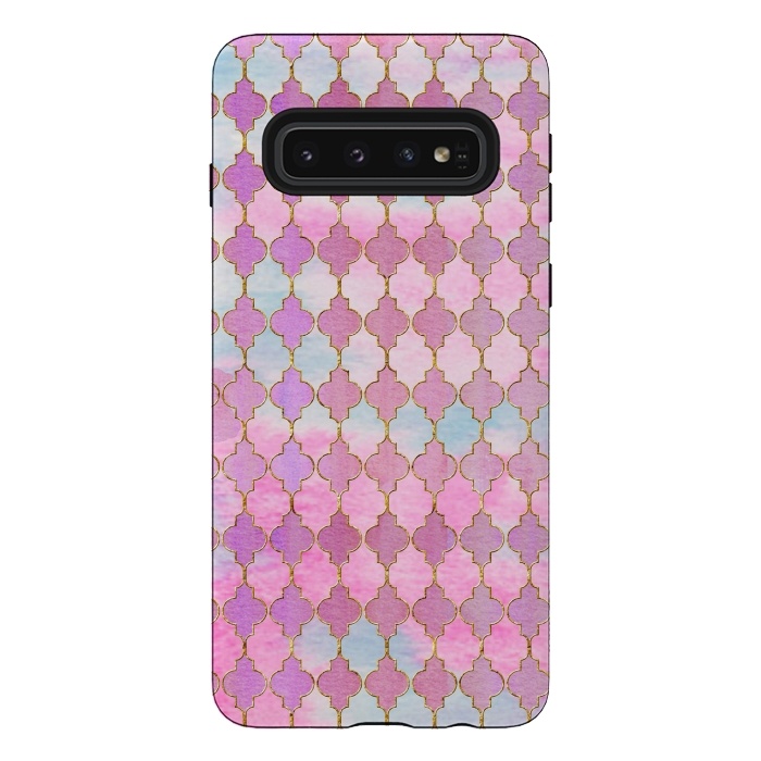 Galaxy S10 StrongFit Multicolor Pink Moroccan Shapes Pattern  by  Utart