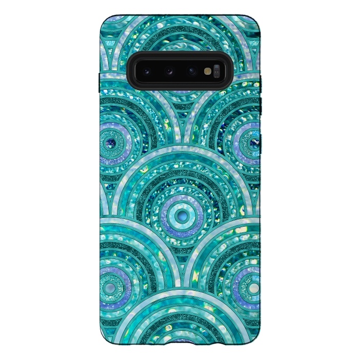 Galaxy S10 plus StrongFit Blue Silver Circles and Dots Glitter  Pattern by  Utart