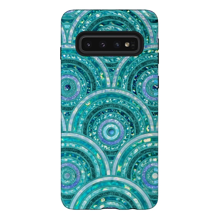 Galaxy S10 StrongFit Blue Silver Circles and Dots Glitter  Pattern by  Utart
