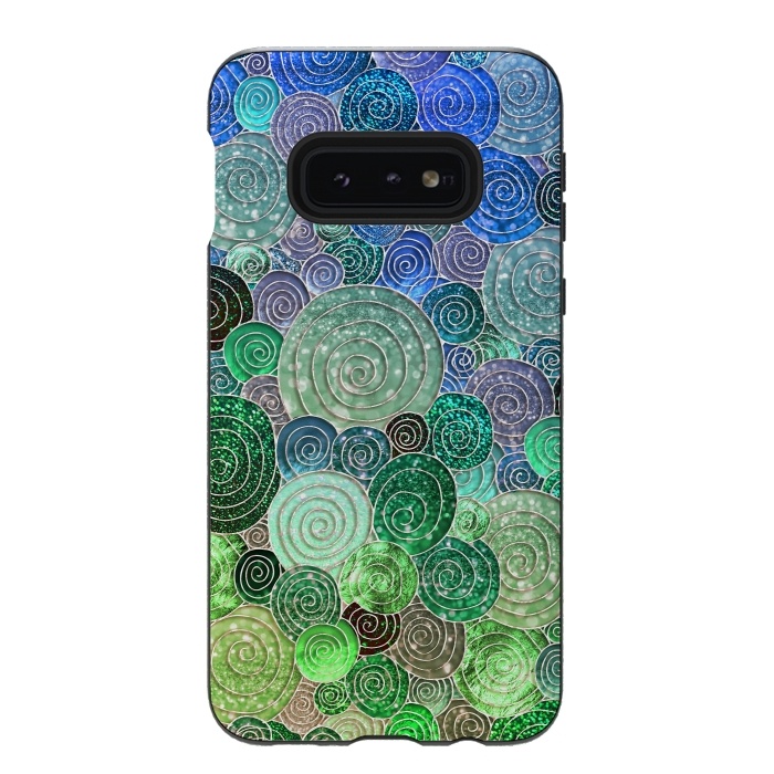 Galaxy S10e StrongFit Green and Blue Circles and Polka Dots pattern by  Utart
