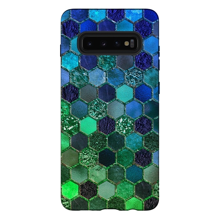 Galaxy S10 plus StrongFit Green and Blue Metalic Honeycomb Pattern by  Utart