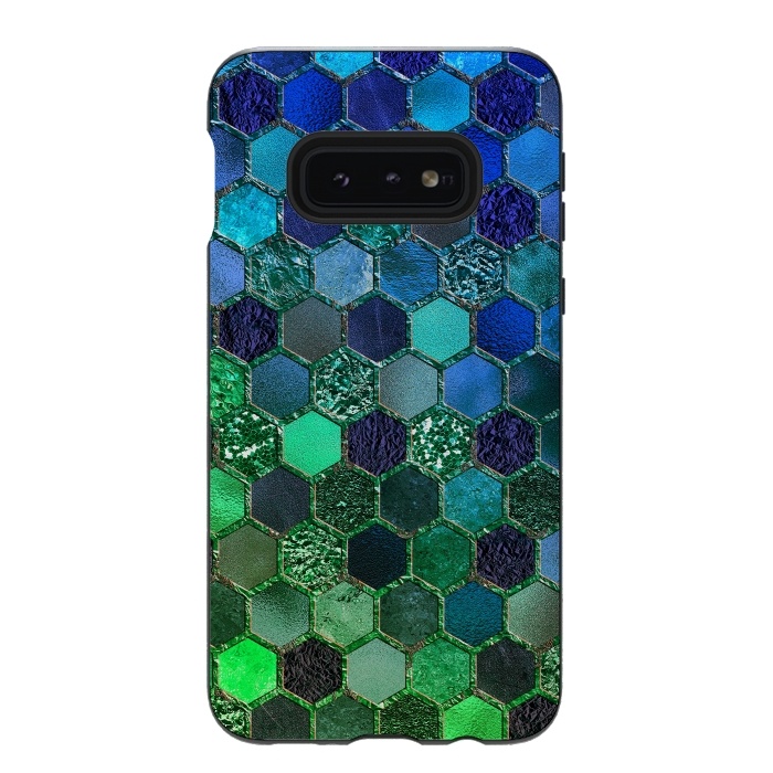 Galaxy S10e StrongFit Green and Blue Metalic Honeycomb Pattern by  Utart