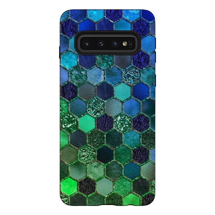 Galaxy S10 StrongFit Green and Blue Metalic Honeycomb Pattern by  Utart