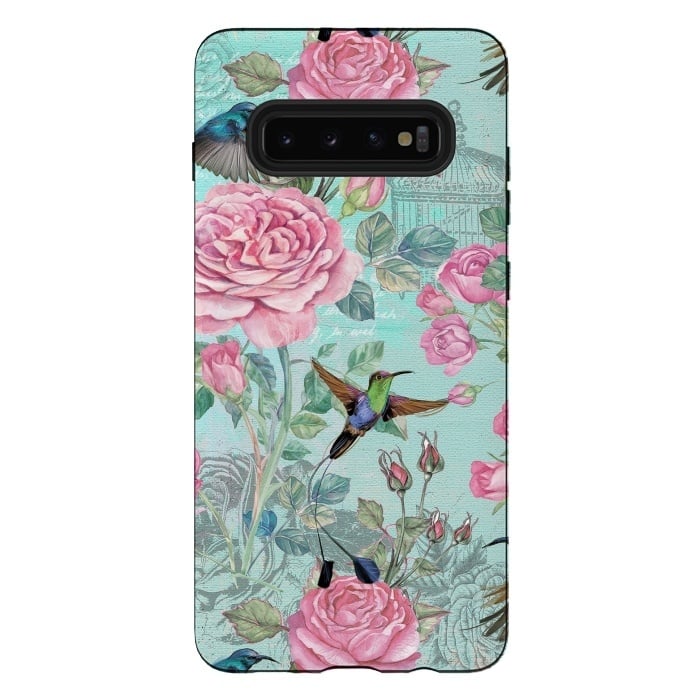 Galaxy S10 plus StrongFit Vintage Roses and Hummingbirds by  Utart