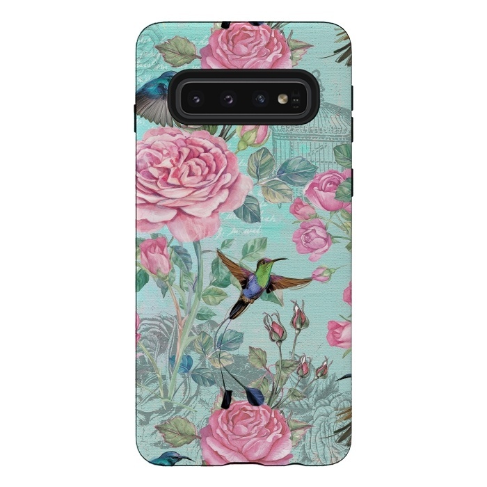 Galaxy S10 StrongFit Vintage Roses and Hummingbirds by  Utart