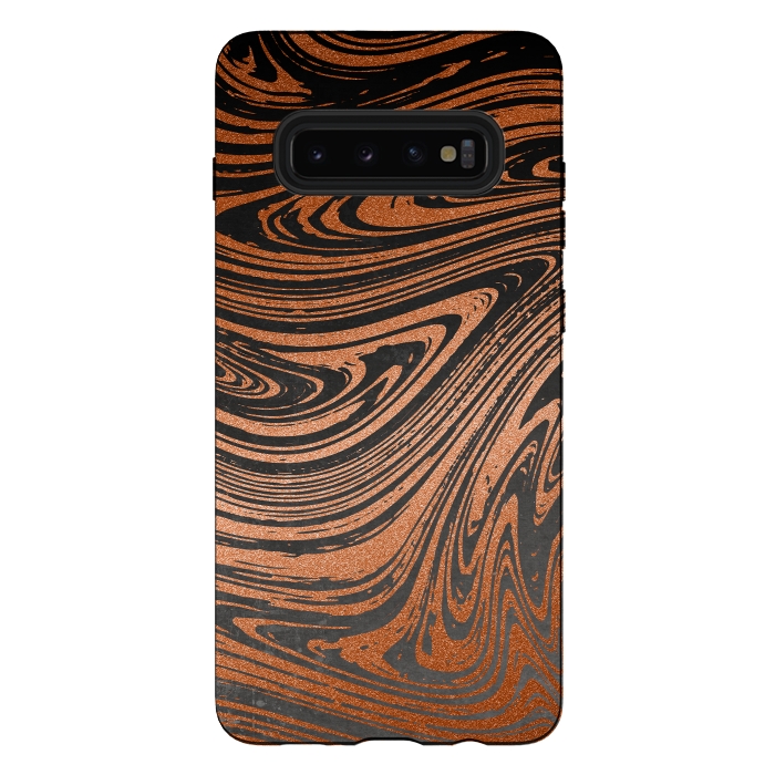 Galaxy S10 plus StrongFit Copper Black Faux Marble 2 by Andrea Haase