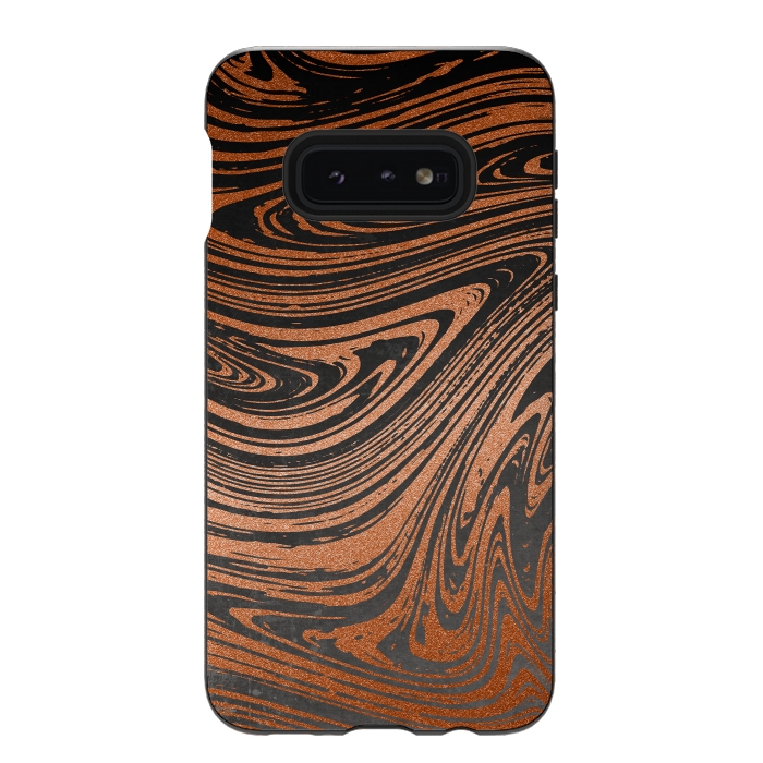 Galaxy S10e StrongFit Copper Black Faux Marble 2 by Andrea Haase
