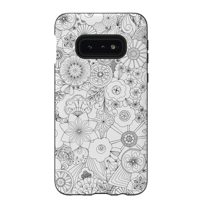 Galaxy S10e StrongFit 70s Blooms in Black and White by Paula Ohreen
