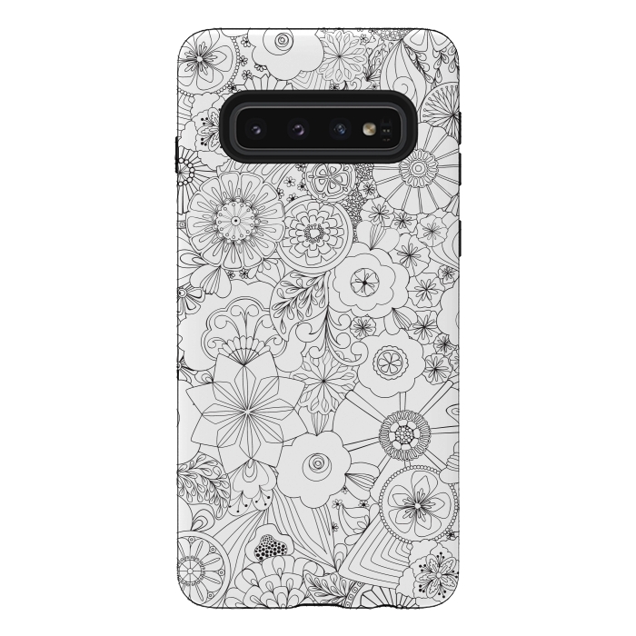 Galaxy S10 StrongFit 70s Blooms in Black and White by Paula Ohreen