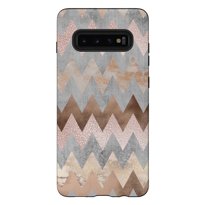 Galaxy S10 plus StrongFit Rose Gold Marble Chevron by  Utart
