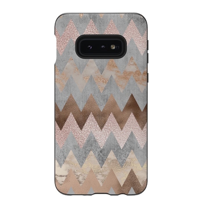 Galaxy S10e StrongFit Rose Gold Marble Chevron by  Utart