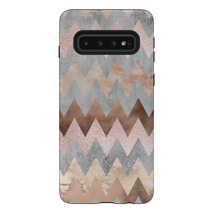 Galaxy S10 StrongFit Rose Gold Marble Chevron by  Utart