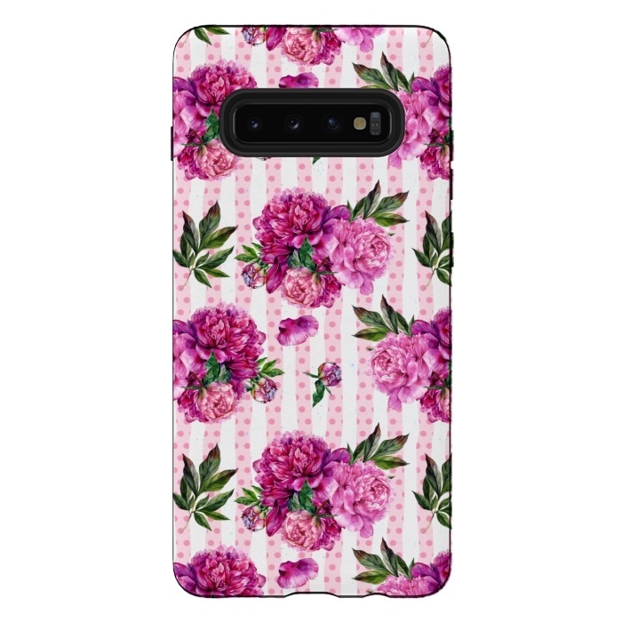 Galaxy S10 plus StrongFit Stripes and Peonies  by  Utart
