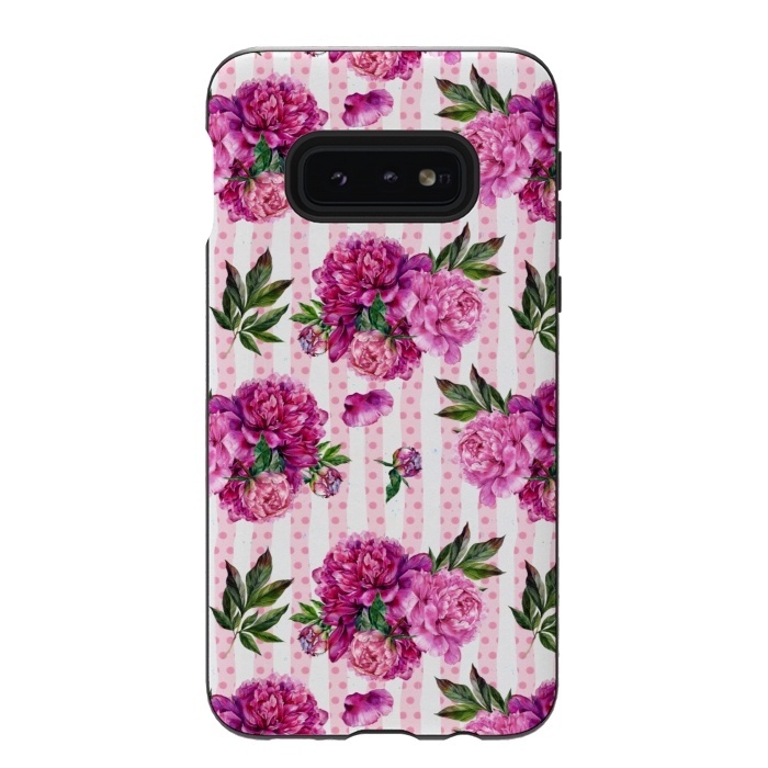 Galaxy S10e StrongFit Stripes and Peonies  by  Utart