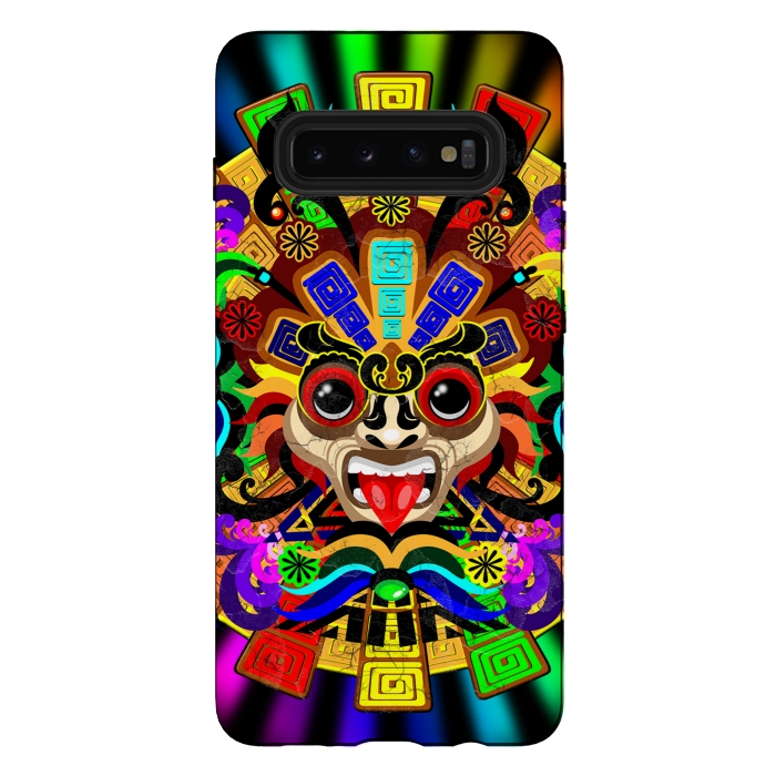 Galaxy S10 plus StrongFit Aztec Warrior Mask Rainbow Colors by BluedarkArt