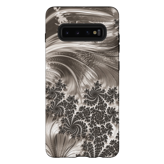 Galaxy S10 plus StrongFit Grey Beige Feathe Fractal by Andrea Haase