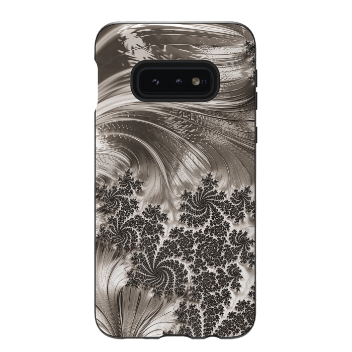Galaxy S10e StrongFit Grey Beige Feathe Fractal by Andrea Haase