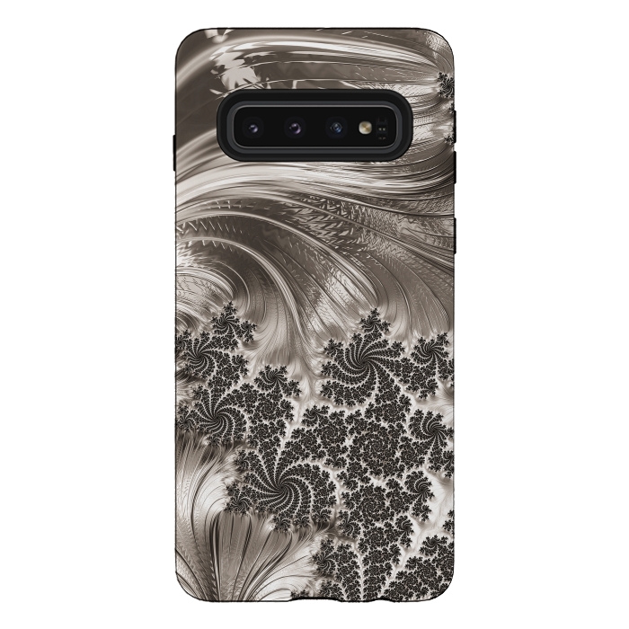 Galaxy S10 StrongFit Grey Beige Feathe Fractal by Andrea Haase