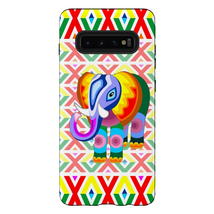 Galaxy S10 plus StrongFit Elephant Rainbow Colors Patchwork by BluedarkArt