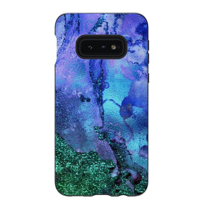 Galaxy S10e StrongFit Blue and Green Glitter Marble by  Utart