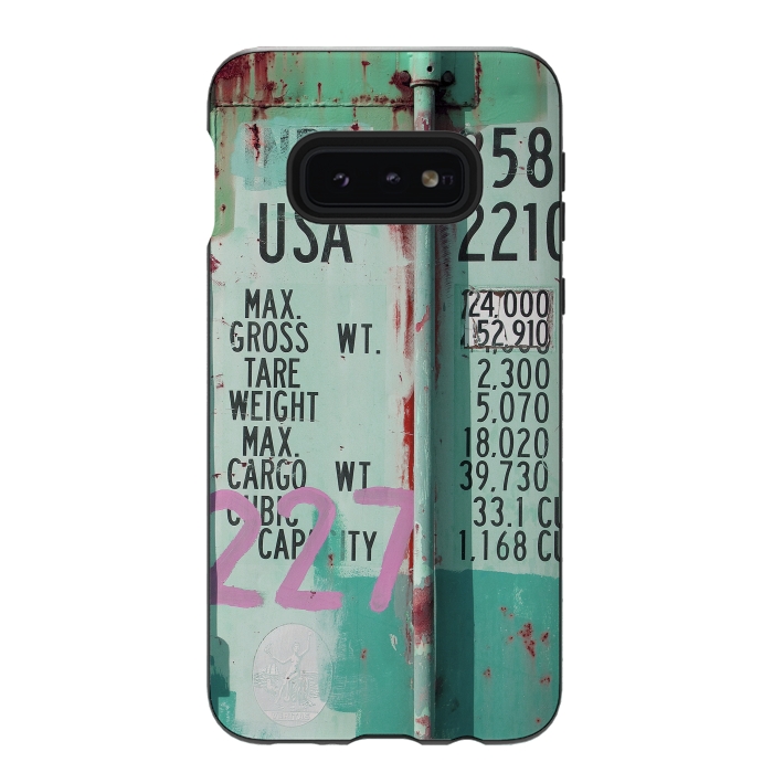 Galaxy S10e StrongFit Turquoise Grafitti Container by Andrea Haase