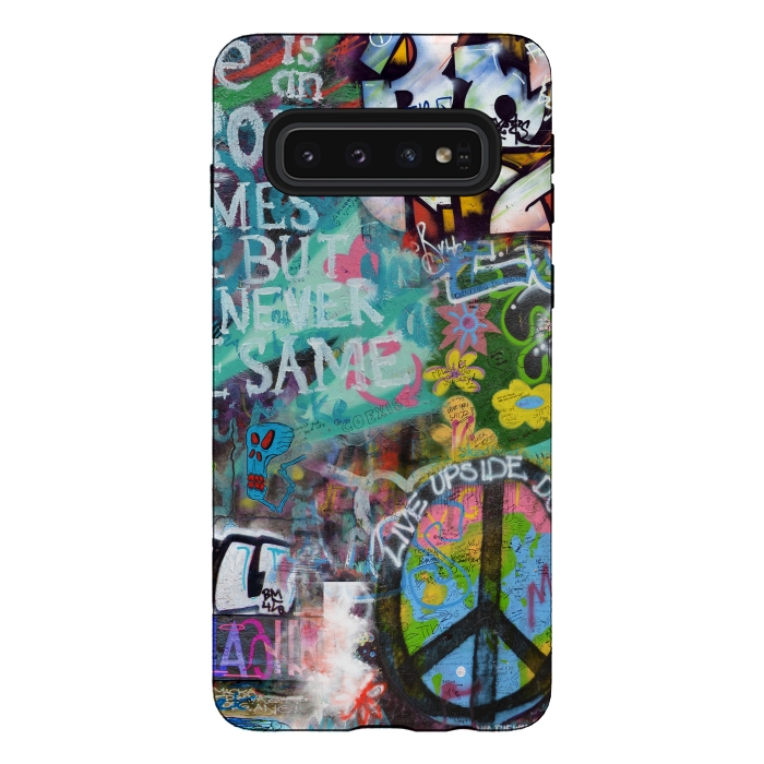 Galaxy S10 StrongFit Graffiti Text And Peace Sign by Andrea Haase