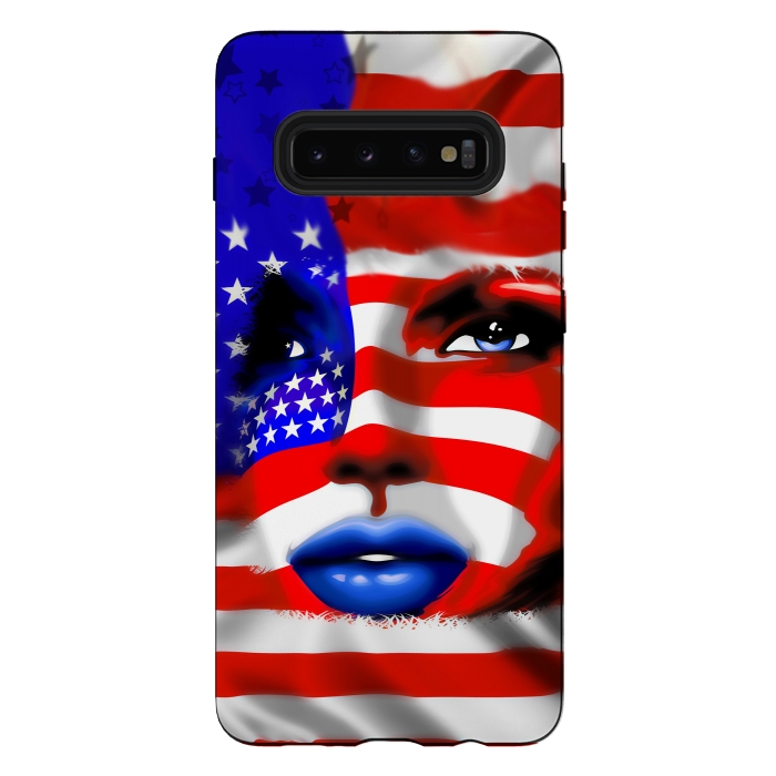 Galaxy S10 plus StrongFit Usa Flag on Girl's Face by BluedarkArt