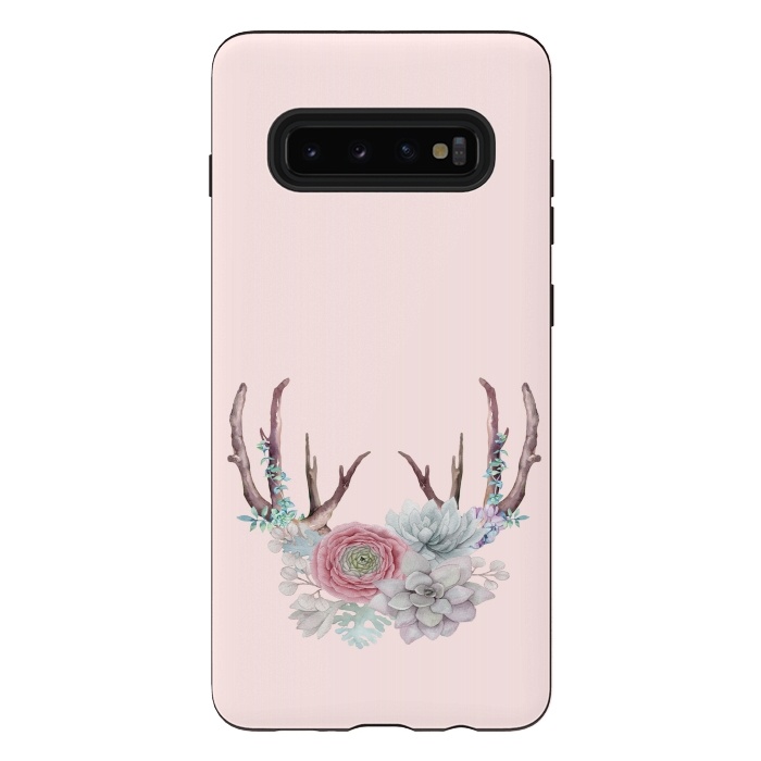 Galaxy S10 plus StrongFit Bohomian Art- Antlers Flowers and Cactus by  Utart