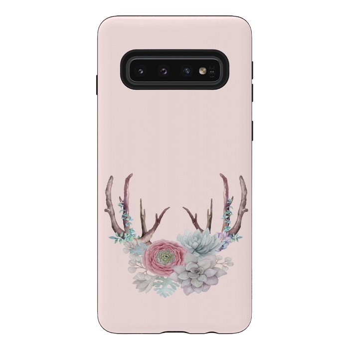 Galaxy S10 StrongFit Bohomian Art- Antlers Flowers and Cactus by  Utart