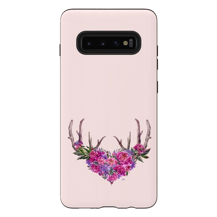 Galaxy S10 plus StrongFit Bohemian Watercolor Illustration - Heart and Antler by  Utart